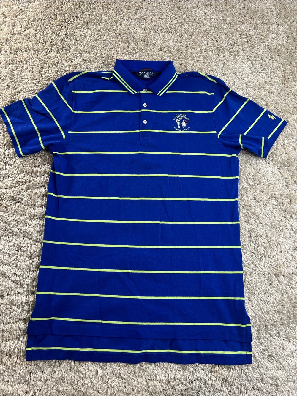 Polo Golf by Ralph Lauren performance Royal Blue Polo with Lime Stripes US OPEN